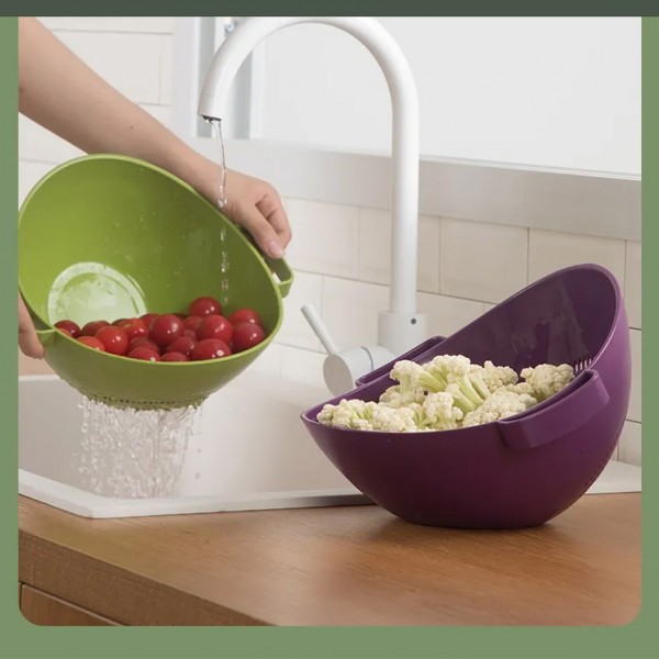 Draining Fruit Basket - Premium Plastic Basin for Kitchen Fruit Washing